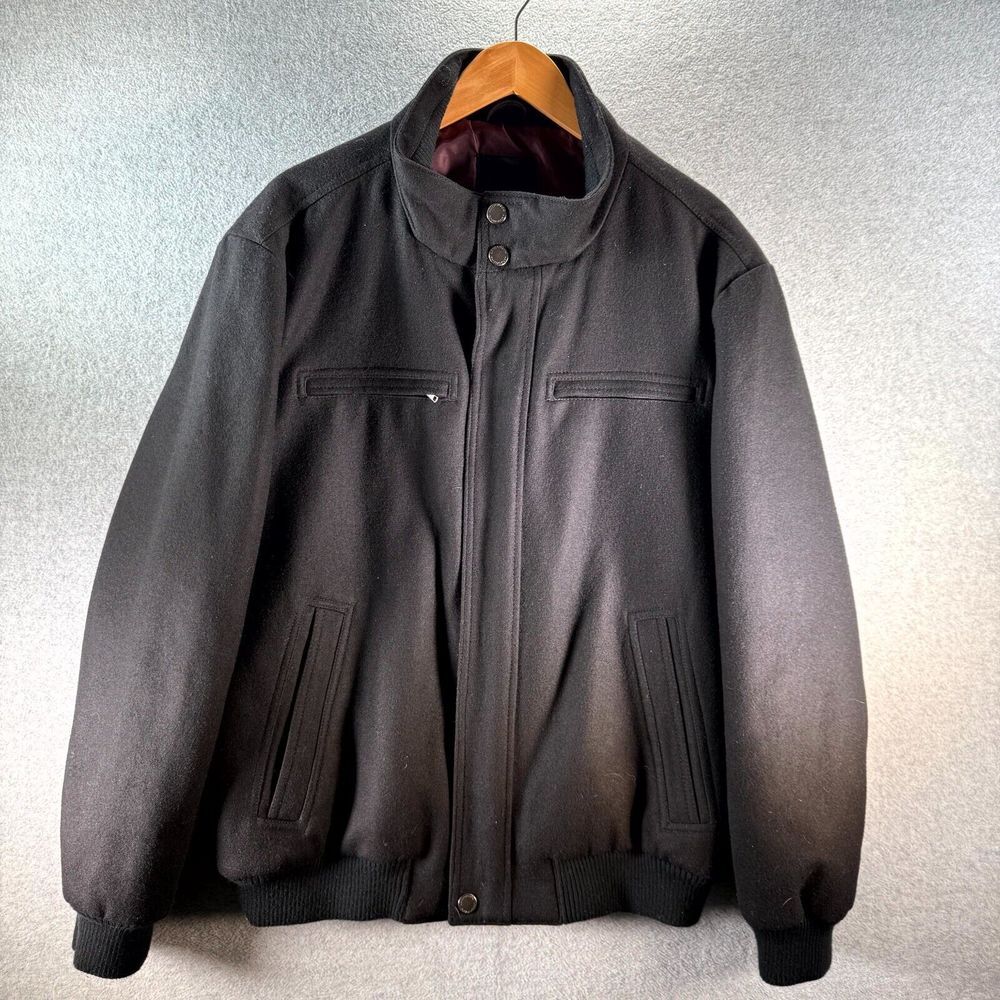 London‎ Fog Wool Jacket Men's XL Black Lined Full Zip Mock Neck Pockets Outdoor